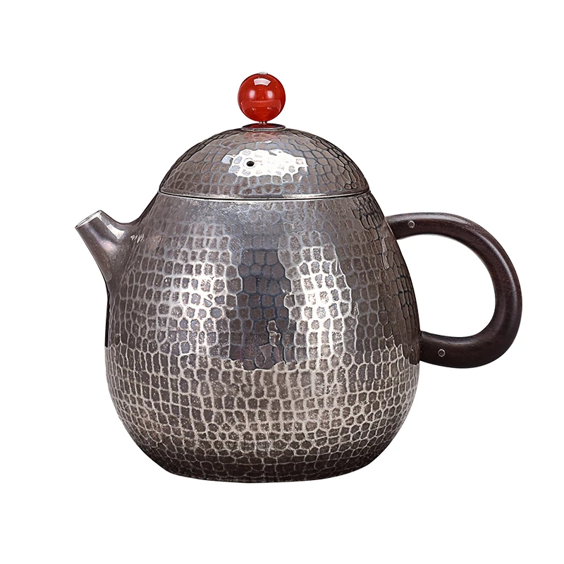 Pure Silver Kung Fu Long Egg-making Teapot Single Pot Household Tea Ceremony Pure Handmade Silver Pot Kung fu tea set