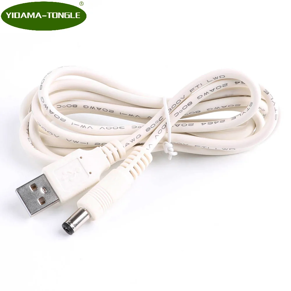 Top quality 24AWG Wire Gauge Standard USB to DC 5.5/2.1mm 5.5x2.1mm 5.5 mm/2.1 mm 5 Volt barrel power jack cable 1.0m