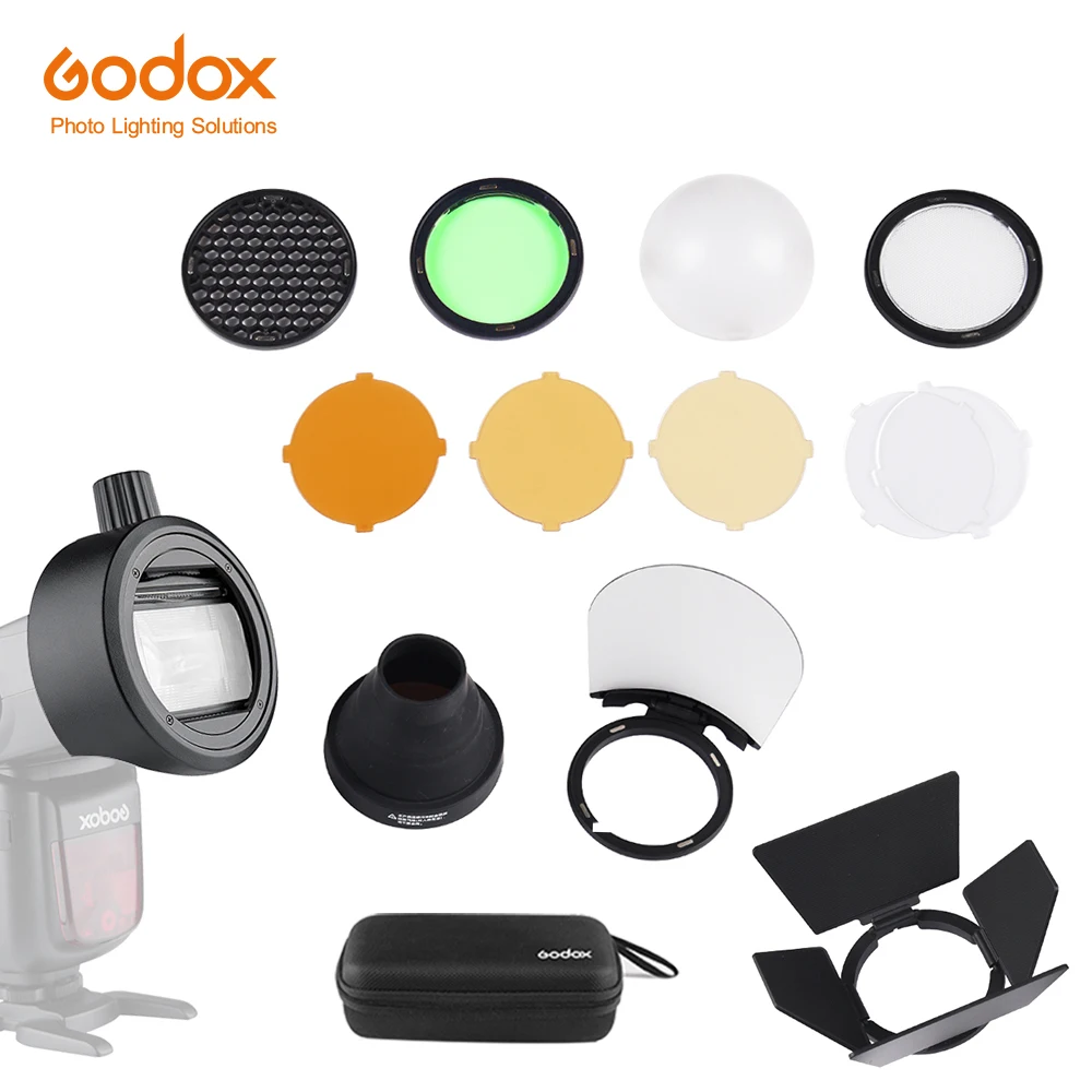 

Godox S-R1/AK-R1/BD07/H200R/AD-P/AD-L/EC200 Flash Speedlight Adapter Barn Door, Snoot, Color Filter Reflector FOR AD200 PRO