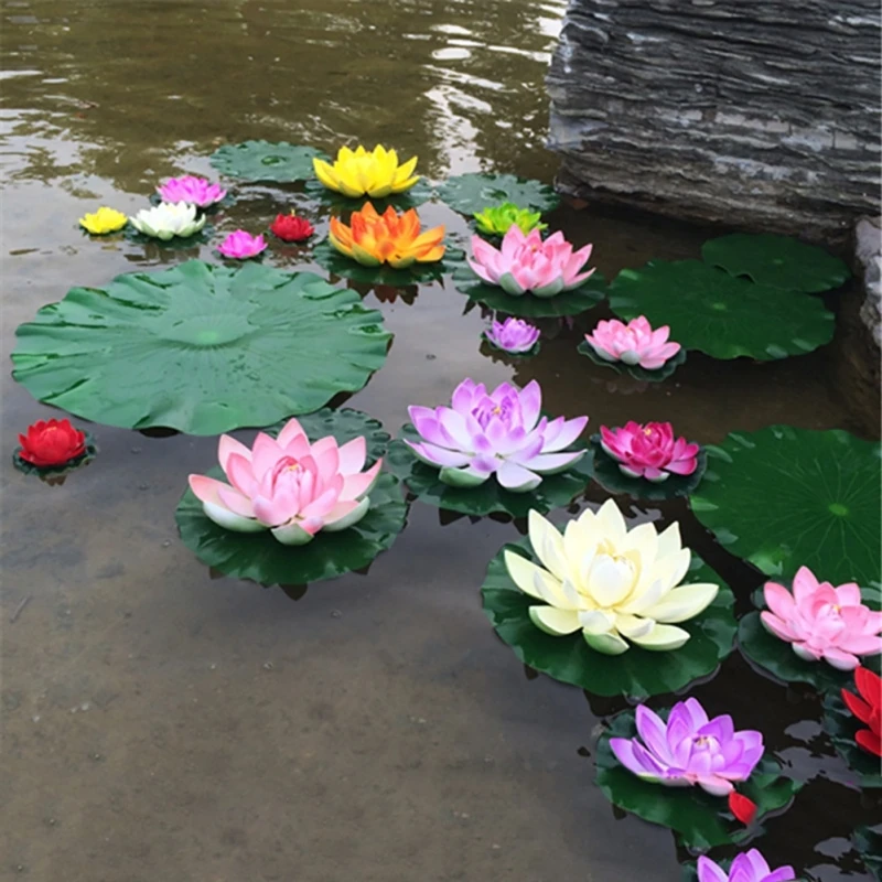 5 Pieces Real Touch Artificial Lotus Flowers Water Floating Pool Plants Garden Decoration Foam Lotus Flowers