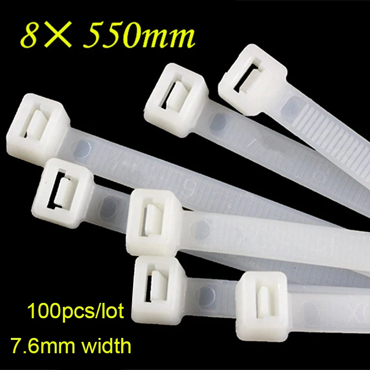 100pcs/lot 8*550mm Label Tie Bring Wire Fixed Ribbon Buckle Network Plastic Cable Wire Organiser reusable Zip Tie Cord Strap