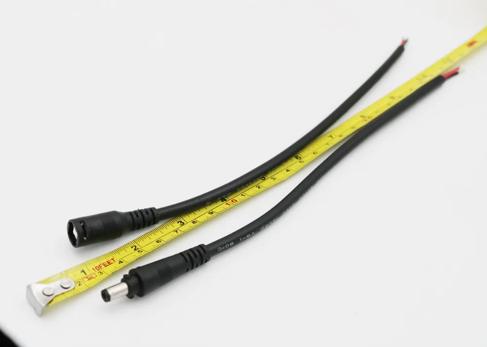 Cabo de extensão de energia dc, 5.5mm x 2.1mm macho + fêmea, conector de plugue, cabo com bloqueio para tira led 18awg 10a