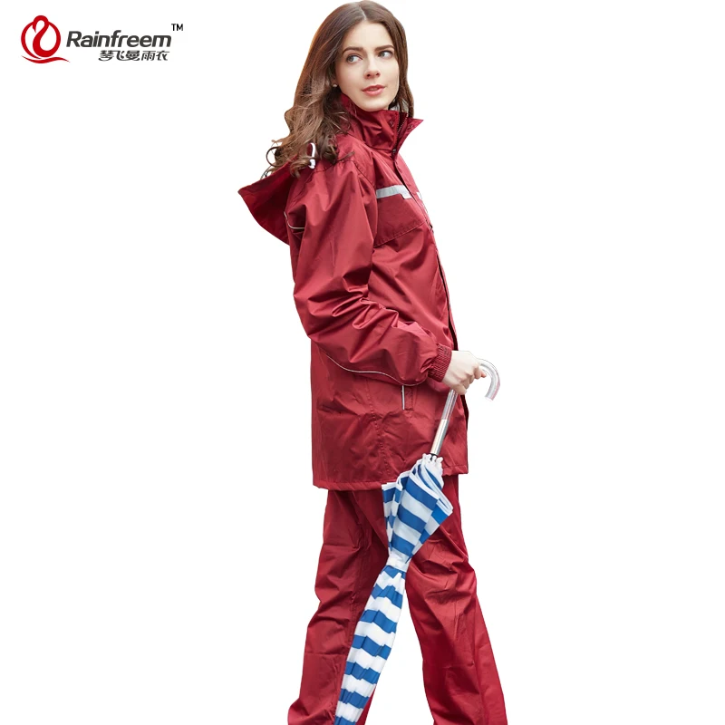 

Rainfreem Impermeable Raincoat Women/Men Hood Rain Poncho Waterproof Rain Jacket Pants Suit Rainwear Men Motorcycle Rain Gear