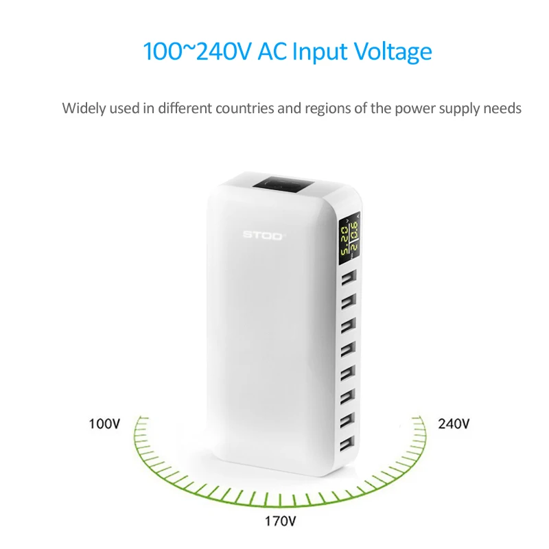 Multi Port USB Charger 40W LED Display Voltage Monitor Smart Charging For iPhone Samsung Realme Nexus Redmi Phone Charge Adapter