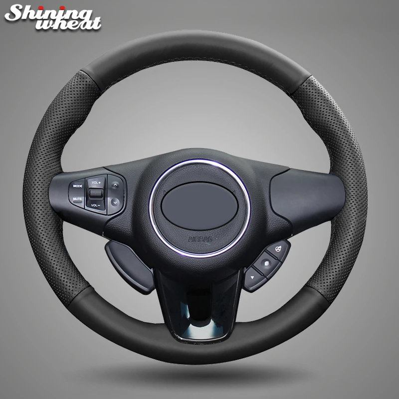 

Shining wheat Hand-stitched Black Leather Car Steering Wheel Cover for Kia Carens 2012 2013