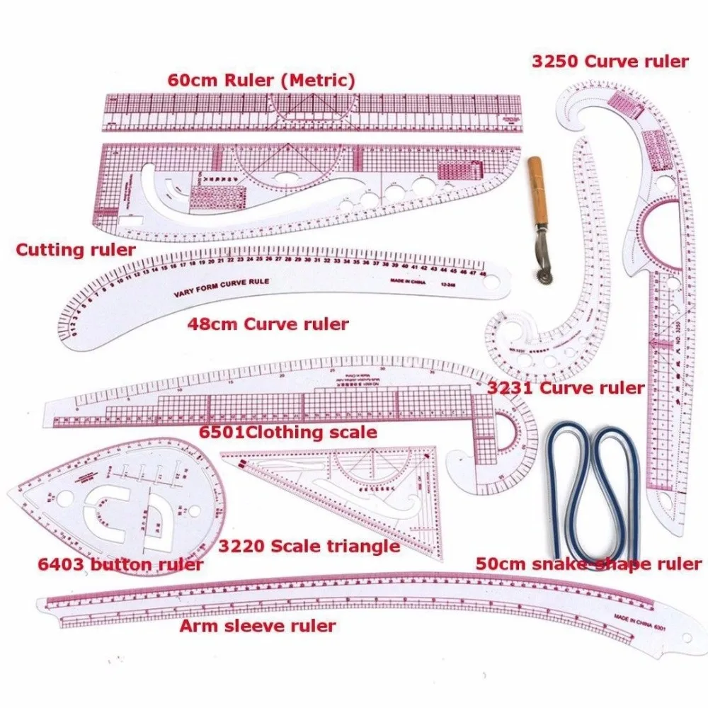 1 Set Soft Styling Design Drawing Comma Line Straight French Curve Cloth Ruler