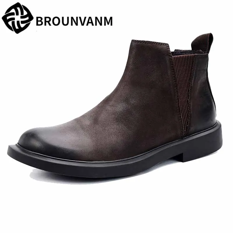 

autumn winter men's Riding boots men's casual real leather British high-top shoes men Chelsea boots all-match cowhide breathable