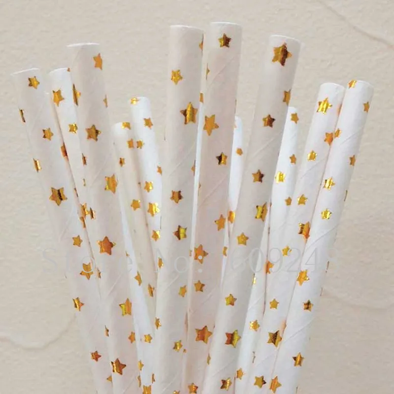 Gold Foil Star Paper Straws,Metallic Gold Paper Drinking Straw,Kids Birthday, Wedding Anniversary, Christmas Party Decor,100 Pcs