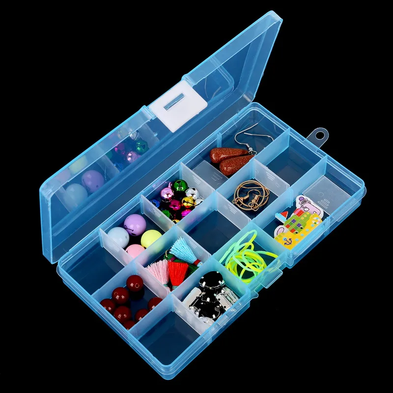 15 Slot Plastic Adjustable Transparent Jewelry Ring Earrings Box Case Portable Organizer Storage Box Jewelry Package