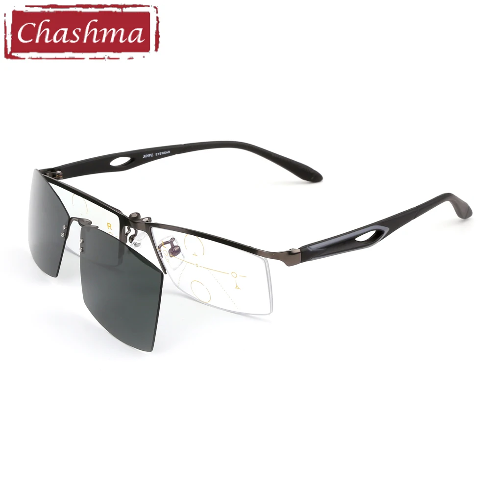 

Chashma Brand Verifocal Glasses Men Half Frame Magnet Optical Eyewear Progressive Lenses Reading Glasses with Magnetic Clips