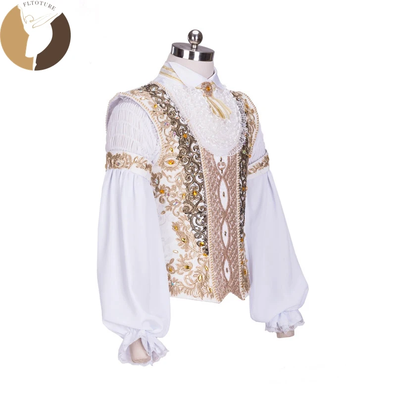 FLTOTURE M012 Mens Tunic Ballet Cotumes Boy Outwear Classical Ballet prince Jacket Chiffon White Color Man Tunics Custom Made