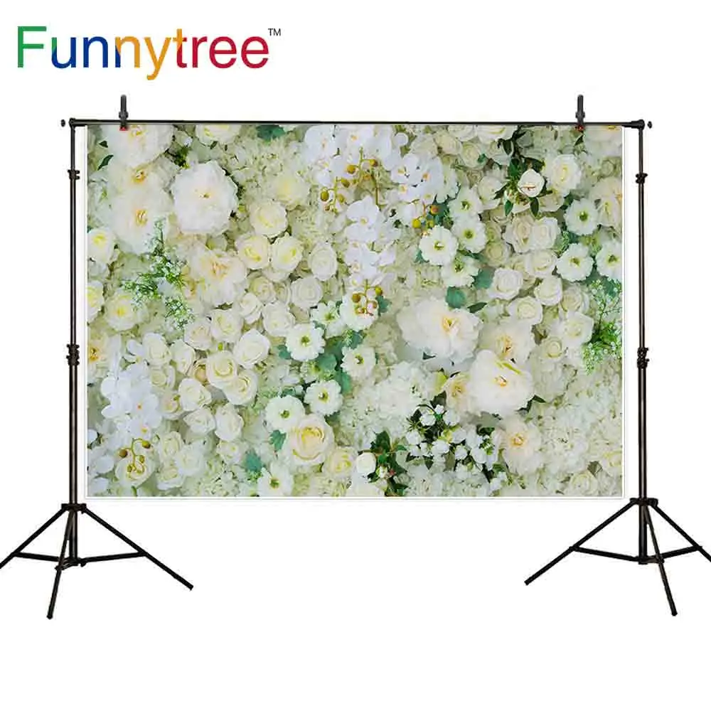 

Funnytree photophone photography white yellow rose flowers wall nature baby backdrops photo background studio photocall wedding