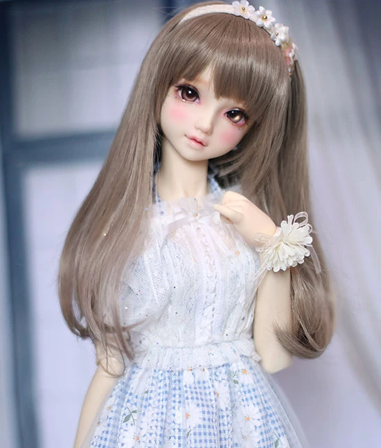 D01-P420 children handmade toy 1/3 1/4 1/6 Doll Accessories BJD/SD doll wig Linen gray brown long hair 1pcs