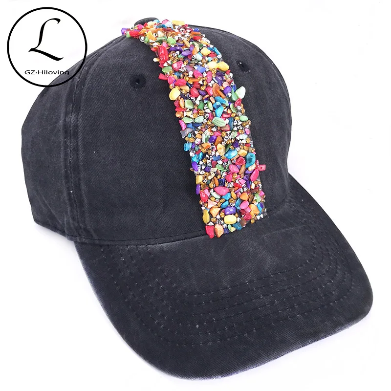 

GZhilovingl New Multicolor Rhinestones Ribbon Baseball Cap For Women Casual Washing Cotton Sport Adjustable Snapback Hip Hop Hat