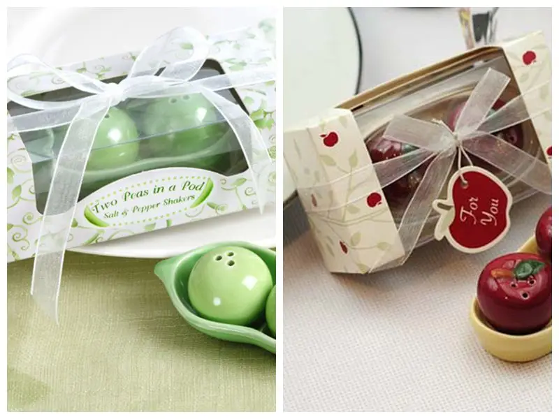 (20pcs/lot=10Sets) Wedding Favors of Two Peas in a Pod Ceramic Salt and Pepper Shakers For Party Decoration Gift Favors