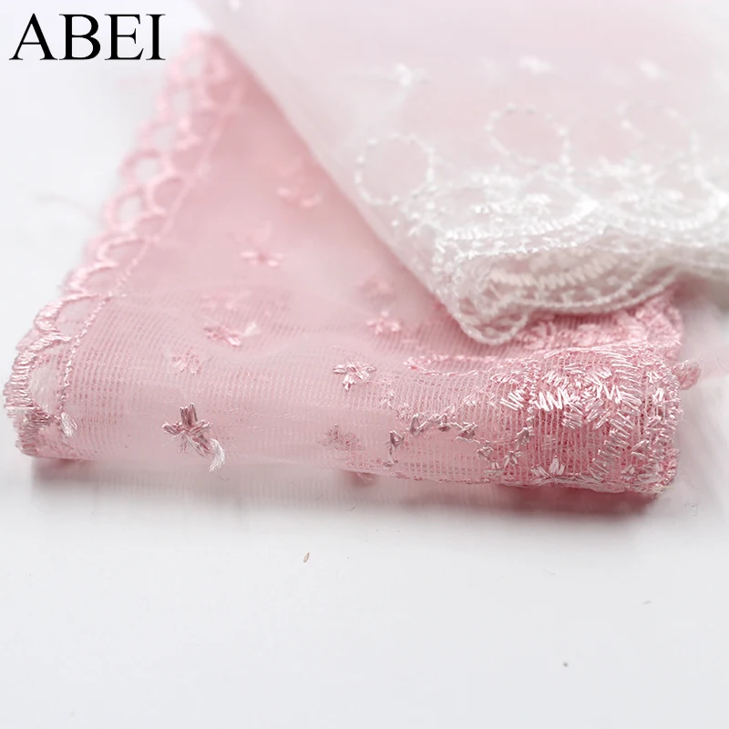 10yards/lot White Pink Organza Embroidered Lace Ribbon Diy Garment Apparel Fabric lace Material Handmade Doll Dress Accessories