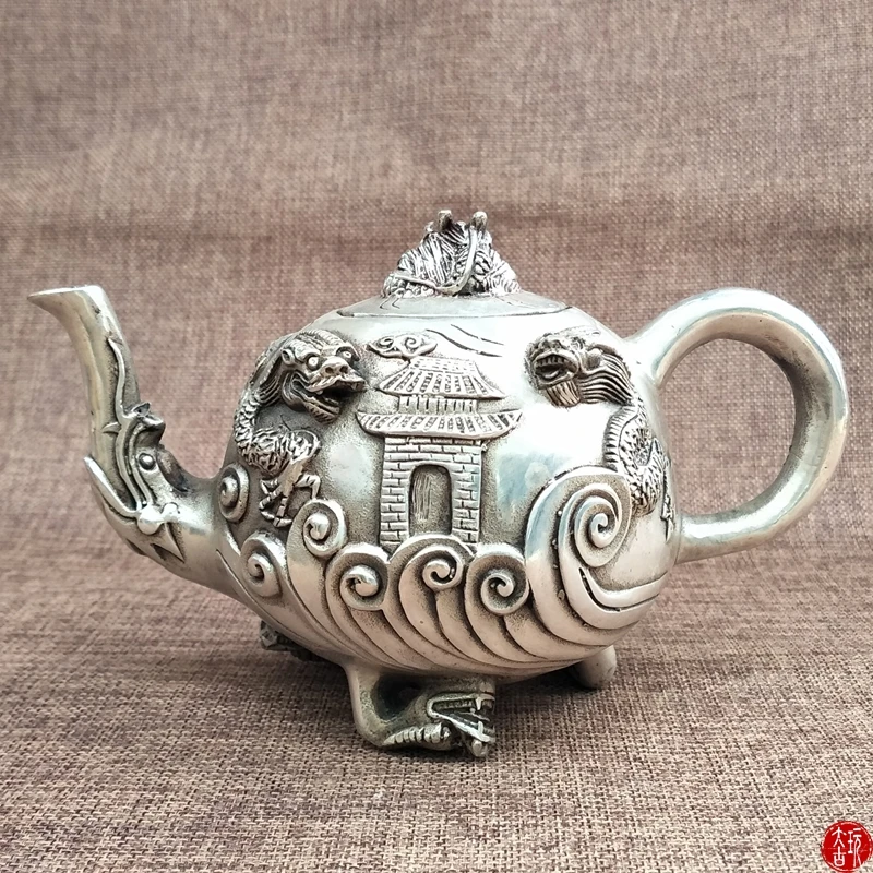 

Rare Ming Dynasty(XUANDE)silver five dragon teapot,Free shipping