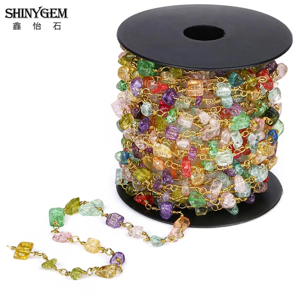 ShinyGem 5-10mm Irregular Crystal Chips Bead Chains Handmade Gold Plating Gem Stone Rosary Chains For DIY Jewelry Making 5M/Lot