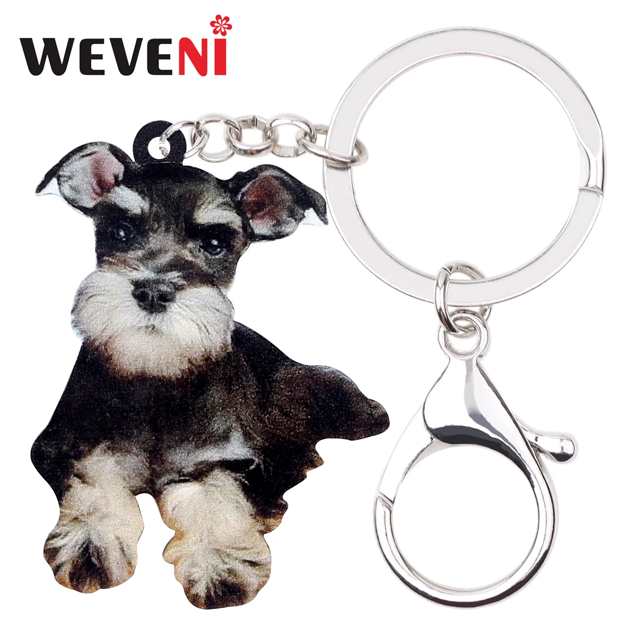 WEVENI Acryl Niedlichen Schnauzer Hund Schlüssel Ketten Schlüsselanhänger Ringe Tier Schmuck Für Frauen Mädchen Tasche Brieftasche Anhänger Charms Großhandel