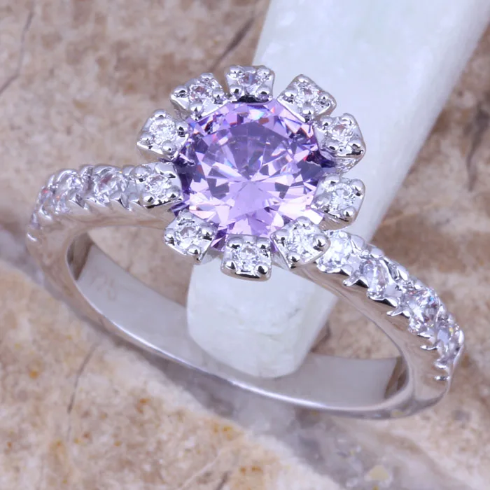 Prominent Purple Cubic Zirconia White CZ Silver Plated  Women's Jewelry Ring Size 6 / 7 / 8 / 9 R0707