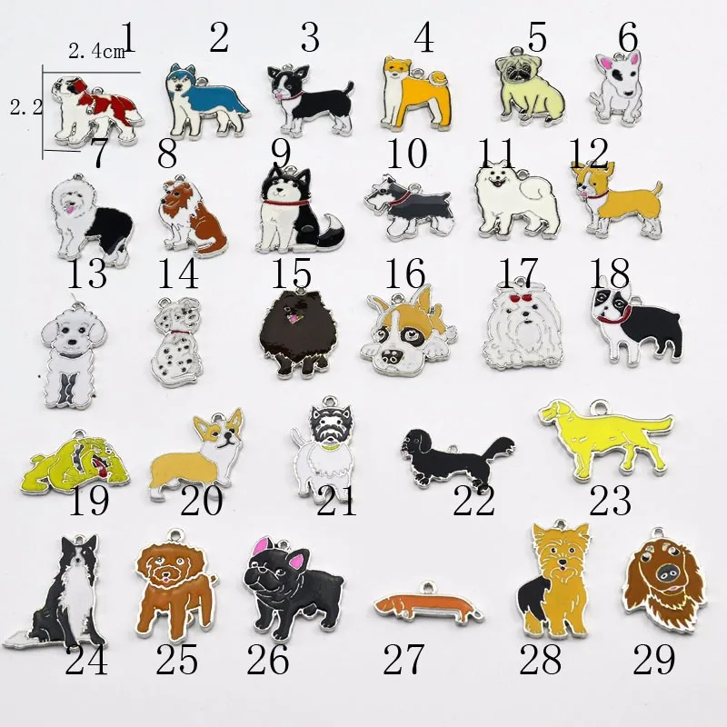 5PCS/LOT Pet Dogs Pendant Charms Poodle Bulldog Husky Chihuahua Bag Charms for Jewelry Making Supplies for Jewelry