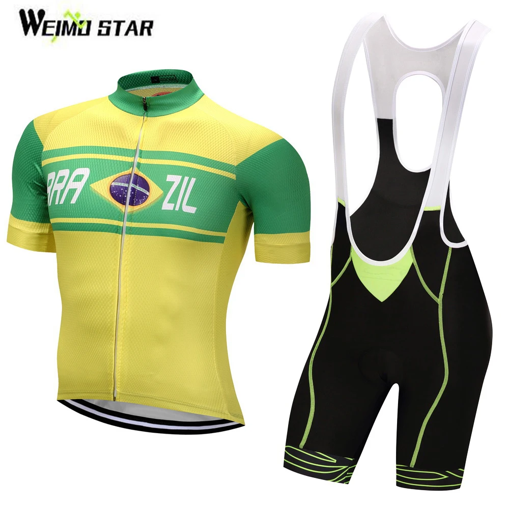 New Brazil Pro Team Cycling Jersey Set Short Sleeve MTB Bicycle Bike Clothing Ropa Ciclismo Cycling Wear Green Bib Shorts Pad