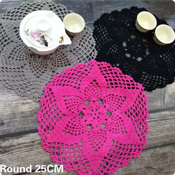 25CM Round Vintage Cotton Lace Wedding Doily Handmade Crochet Table Placemat Cloth Kitchen Coffee Mug Cup Coaster Pad 3Colors