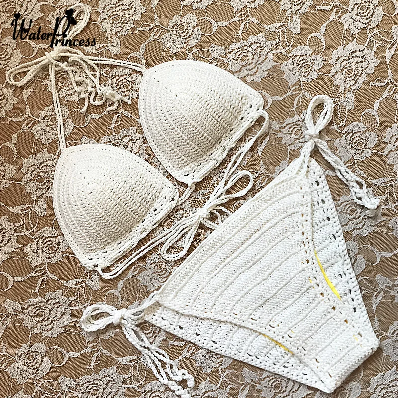 Bikini all\'uncinetto fatto a mano bianco Set costumi da bagno donna Sexy fasciatura femminile nuovo costume da bagno estivo 2025 bagnante costume da