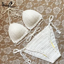 Bikini all'uncinetto fatto a mano bianco Set costumi da bagno donna Sexy fasciatura femminile nuovo costume da bagno estivo 2025 bagnante costume da bagno Biquinis Top