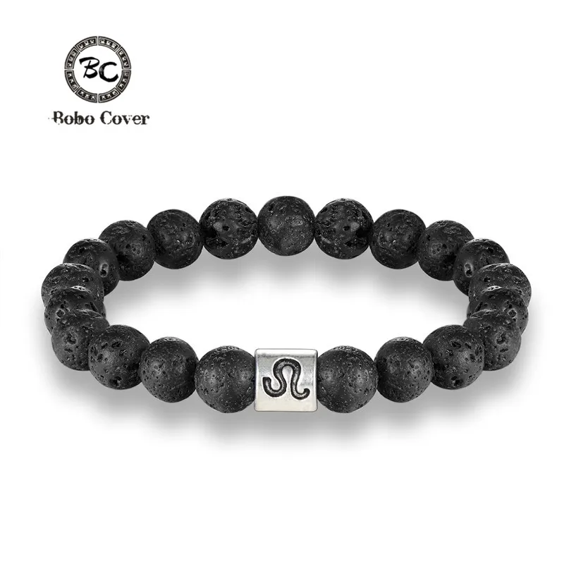 Stone bracelet beads lava natural homme fashion bangles Bracelet Men 12 Constellation Accessorie Jewelry male Lover Gifts