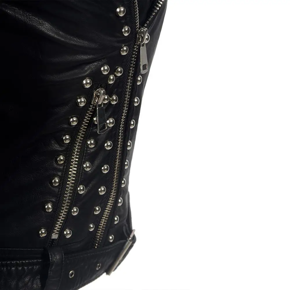 SX Gothic PU faux leather Belt Rivet Jacket Women Autumn Winter Fashion Motorcycle Jacket Black PUNK Outerwear 2019