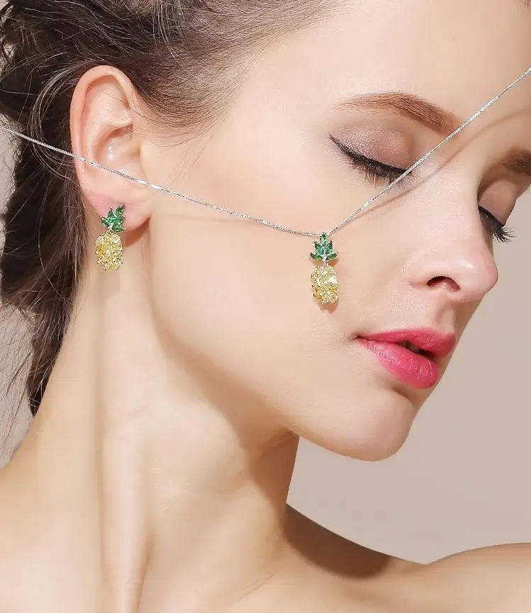 Elegante Ananas Obst Glänzende CZ Zirkon 925 Silber Nadel Weibliche Ohrstecker Großhandel Schmuck Frauen Valentinstag Geschenke – Detail 11