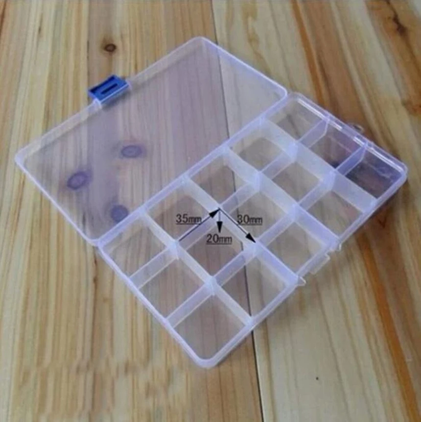 Premium 17.5X9.8X2.3cm 15 Slots Adjustable Plastic Fishing Lure Hook Tackle Box Storage Case Organizer