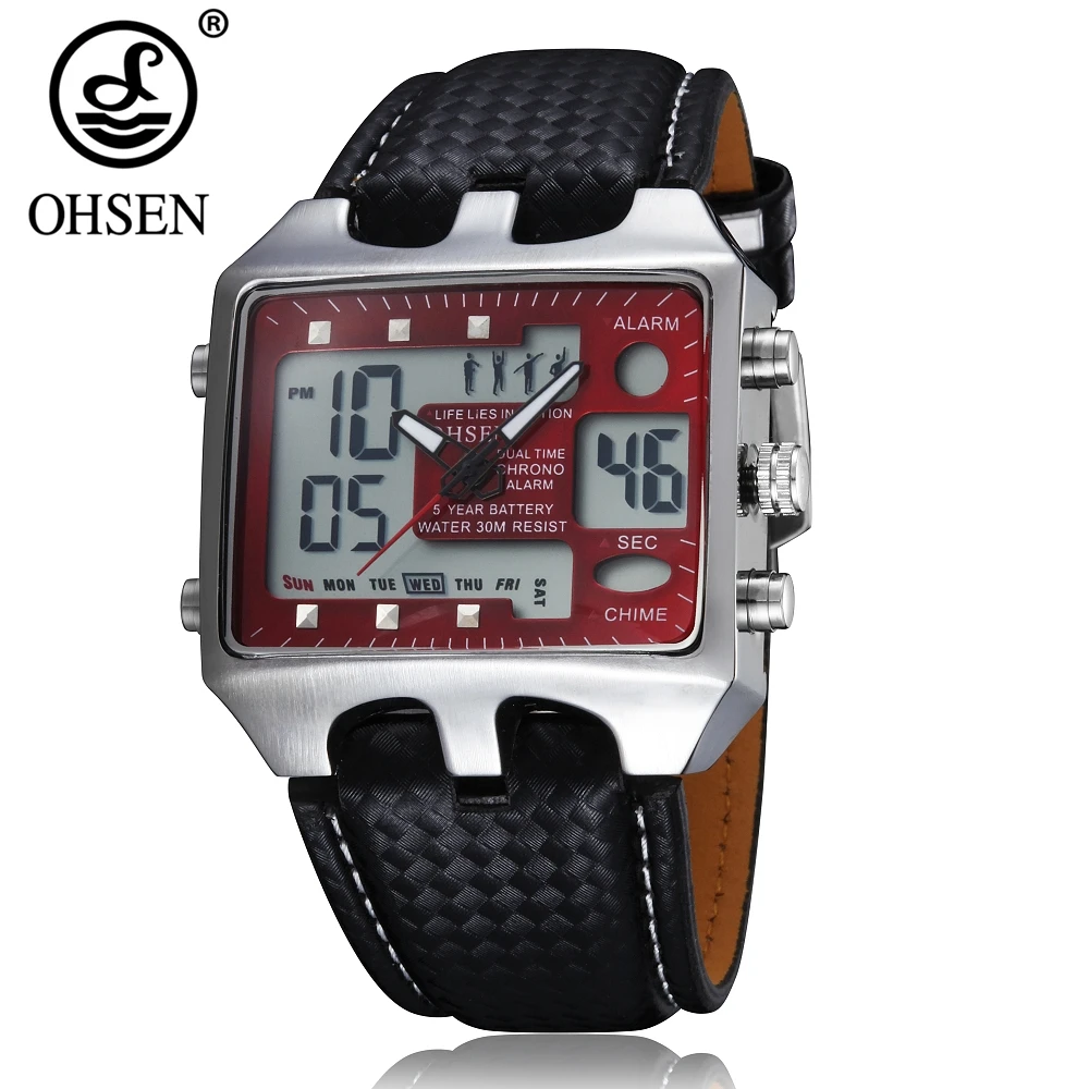 

Original OHSEN Fashion Quartz Digital Mens Watch Water Resistant Reloj Masculino Fashion Watch Male LCD Sports Army Wristwatches