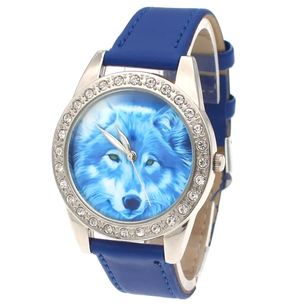 Marke Neue Hohe Qualität Student Männer Uhren Junge Frauen Männer Uhr Wolf Zifferblatt Leder Quarz Analog Cartoons Casual Armbanduhren L34B