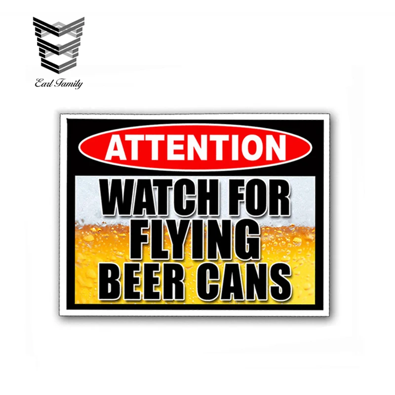 EARLFAMILY 13cm X 9.8cm Watch Flying Beer Can Sticker Drink Drinking Party Cooler Cup Tumbler Decal Mug Waterproof Car Styling