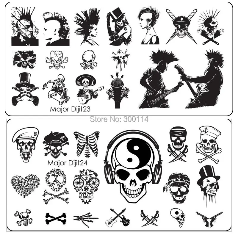 Wholesale 100pcs Excellent Major Dijit Halloween HipHop Nail Art Plate Image Plates Stainless Steel Nail Template Image Stencil