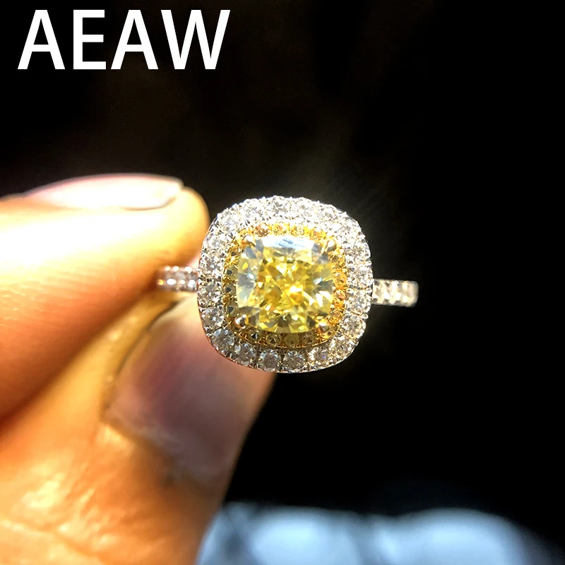 

Classic Women Engagement Wedding Enternity Solitaire Band Ring Solid 14K White Gold Luxury 1.0ct Yellow Moissanite Diamond