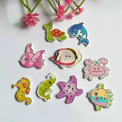 50Pcs Random Mixed Marine Animal Series Buttons 2 Holes Sewing Wooden Buttons Scrapbooking Craft DIY Decorative Buttons