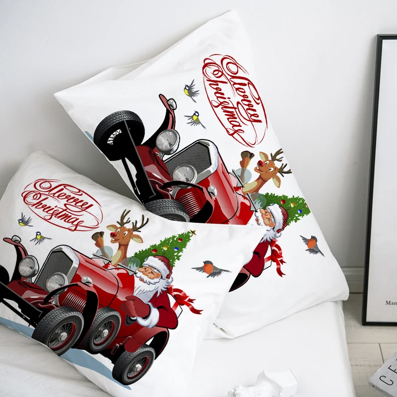 Taie d'oreiller personnalisée 3D HD, taie d'oreiller 50x70 50x75 50x80, taie d'oreiller décorative de dessin animé, literie rouge de noël du père noël