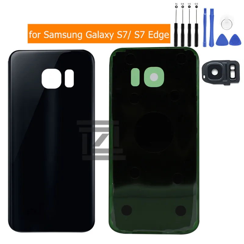 for Galaxy S7 Edge G935 Battery Back Cover for Samsung Galaxy S7 G930 Glass Rear Door Housing Cover + Camera Glass Lens Frame