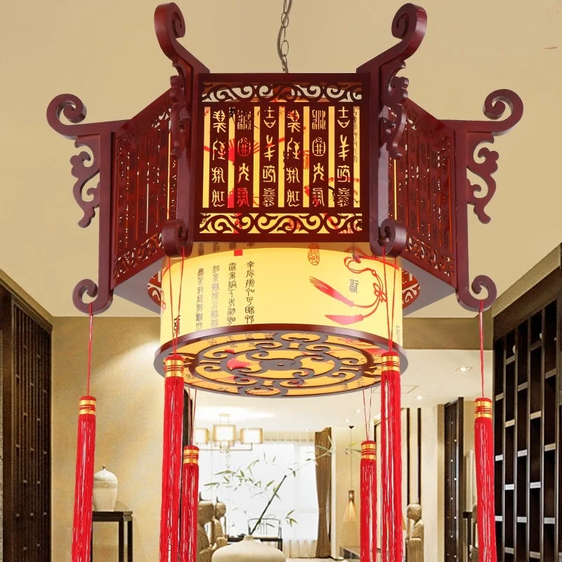 

Chinese classical wood pendant lamps dining room lamp vintage wooden teahouse box aisle light corridor Pendant Lights ZA81589