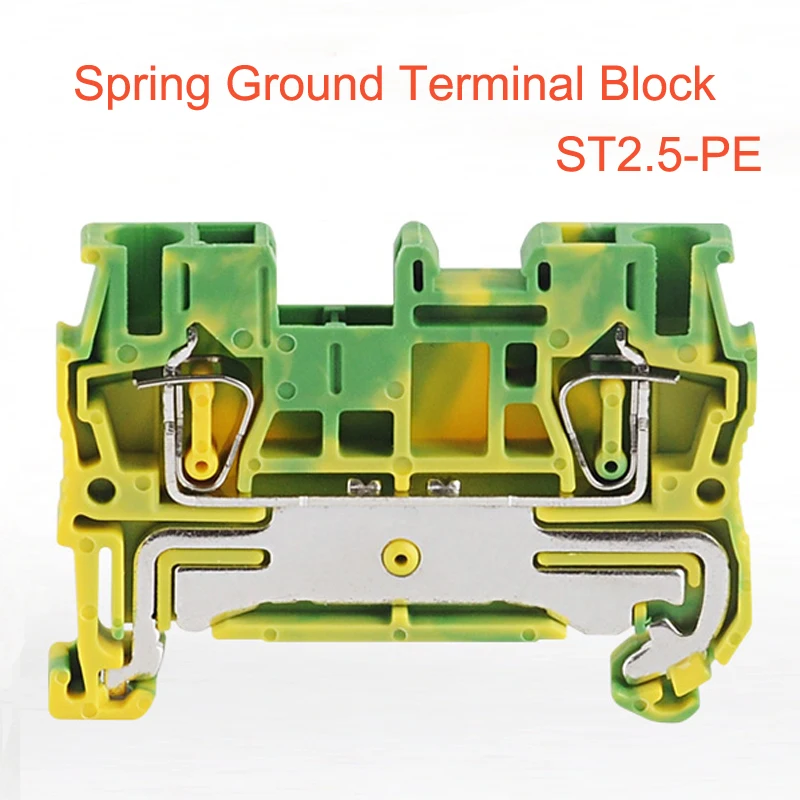 10/30/50Pcs Spring Ground Terminal Block ST2.5-PE Din Rail Yellow Green Earthing Wire Cable Grounding Connector 2.5mm2