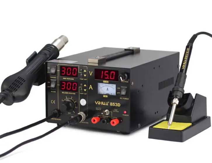 

SMD/SMT Rework Station Hot Air Gun Soldering Iron DC Power Supply 3 in 1 Welding Machine Iron Soldering YH-853D