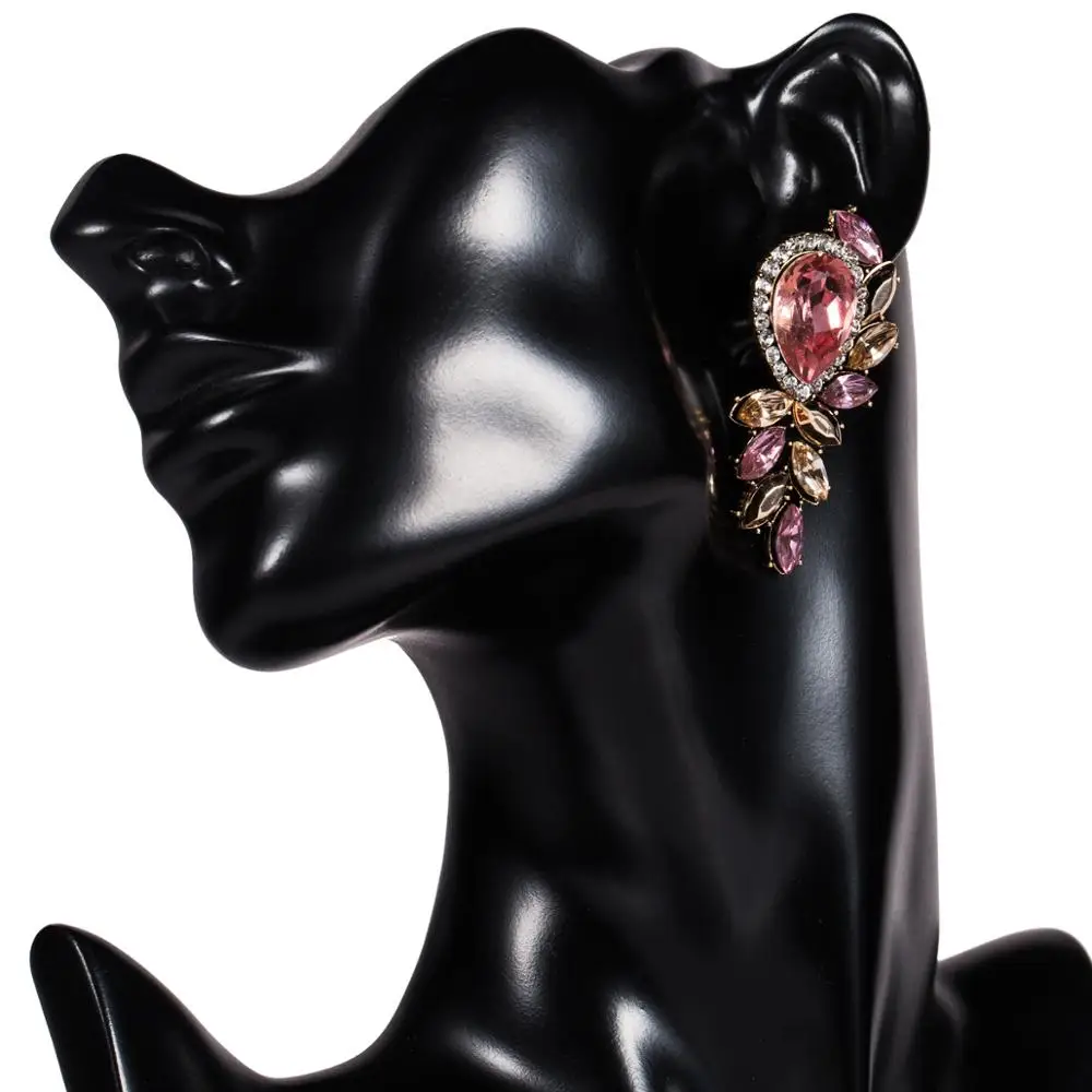 Exotic Big Waterdrop Flower Design Stud Earrings Acrylic Stone Rhinestone Decoration Piercing Earrings for Women Gift