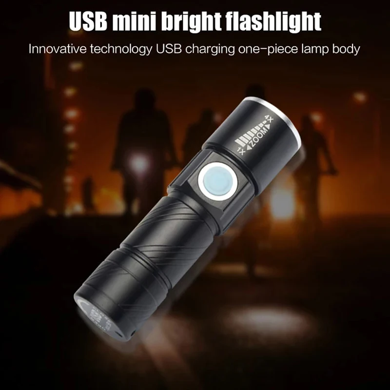 Zoom USB Inside Battery Powerful LED Flashlight Portable Light Rechargeable Tactical Torches