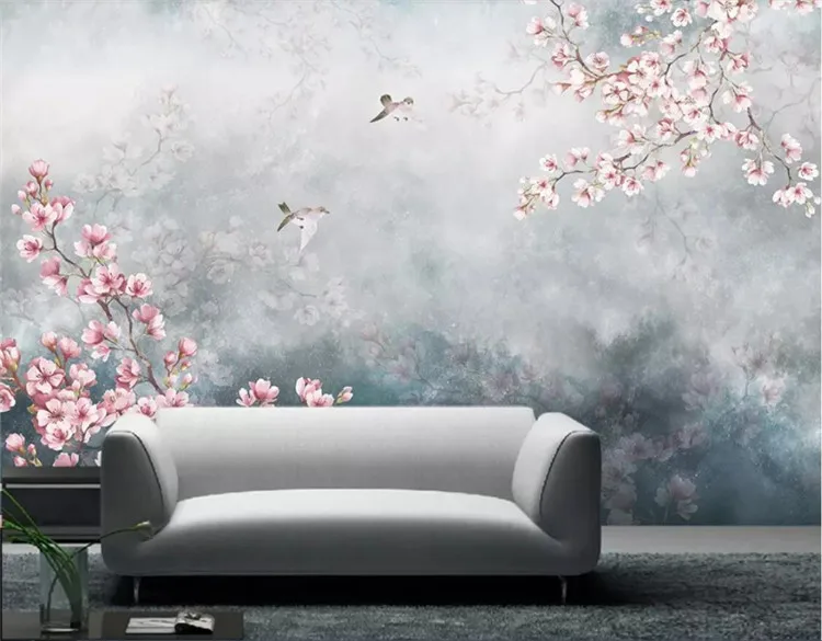 

Custom photo wallpaper mural hand painted peach plum blossom wall papers home decor wallpapers for living room