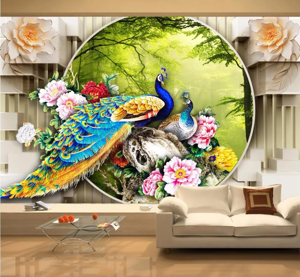 

beibehang Custom Wallpaper Home Decorative Mural 3D Peacock Garden 3D TV Background Wall Living Room Bedroom Mural 3d wallpaper