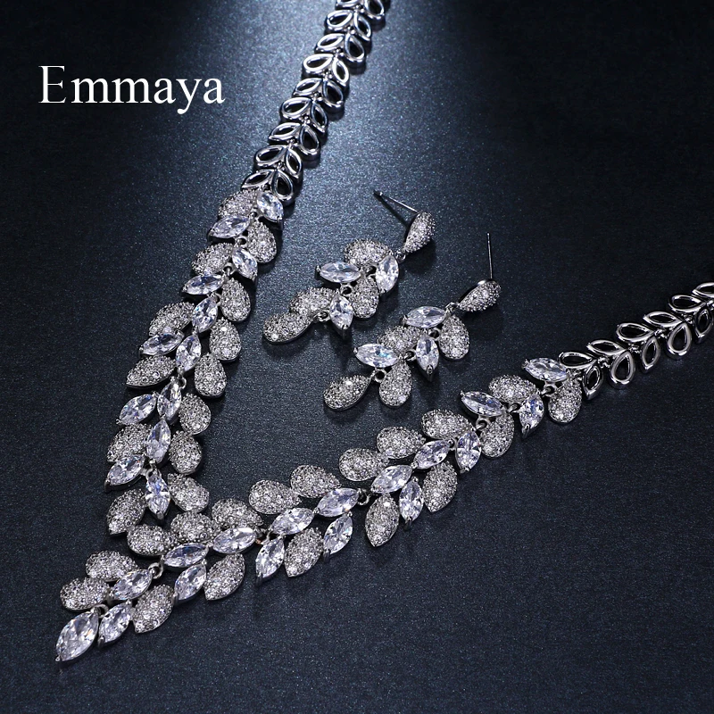 Emmaya Brand Simple Charm Leaf Shape Jewelry AAA Cubic Zircon Wedding Jewelry Sets For Lover Brides Popular Jewelry Party Gift