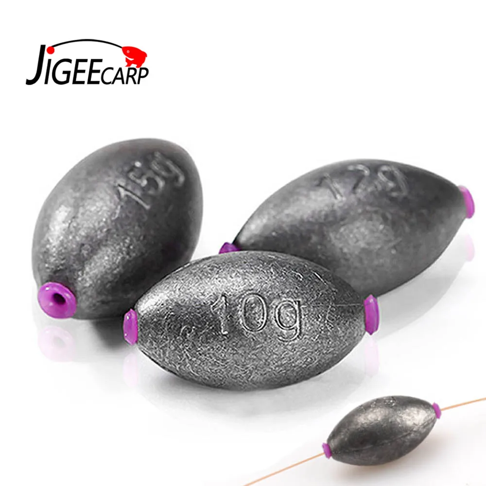 

JIGEECARP 10PCS Saltwater Bass Fishing Olive Shape Pure Sinkers Plastic Core Fishing Sinker Carp Fishing Tackle Multi-Sizes